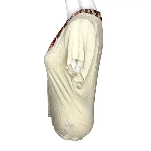 The Limited Women’s Large Short Sleeved Blouse Tan Multi Colored Ruffled - Picture 2 of 4